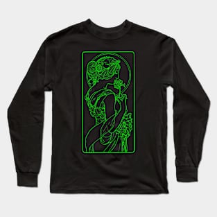 Alphonse Mucha Primevere Green Neon Long Sleeve T-Shirt